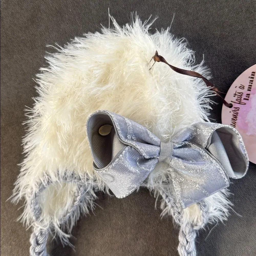Daisy Baby Infant Hat Soft White with Silver Bow Size 0-6 months NWT
